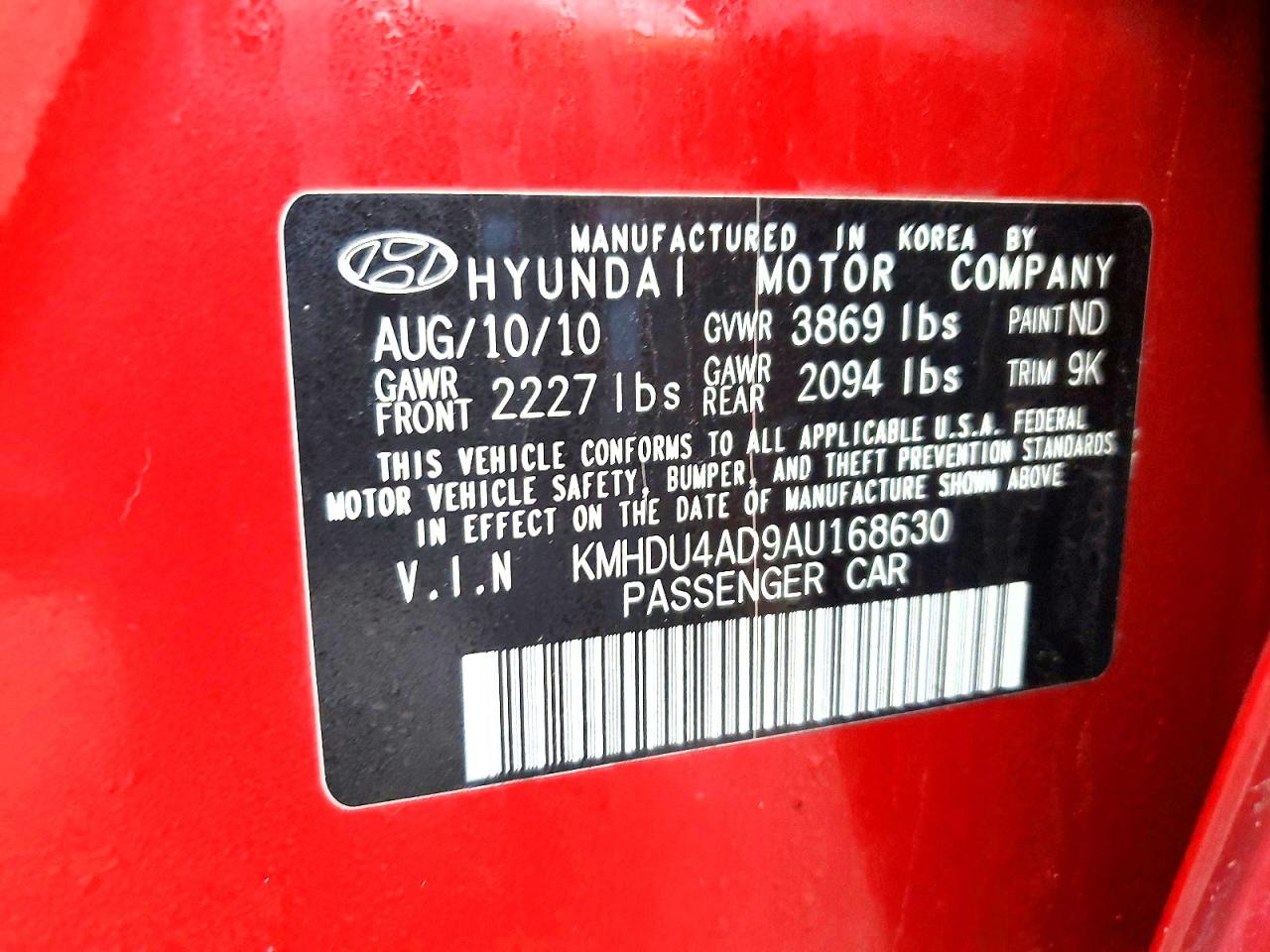 2010 HYUNDAI ELANTRA GLS photo 34