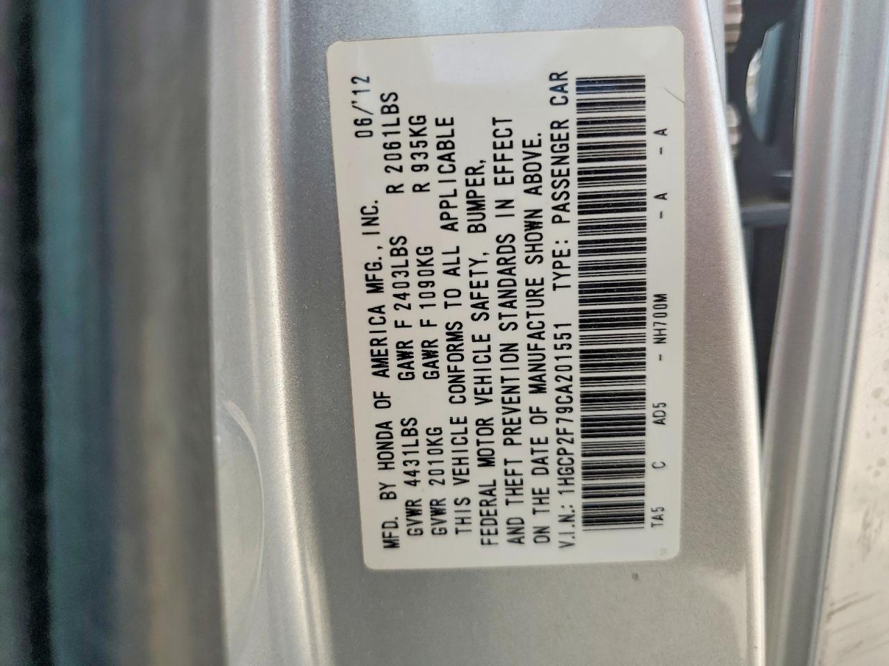 2012 HONDA ACCORD EX photo 23