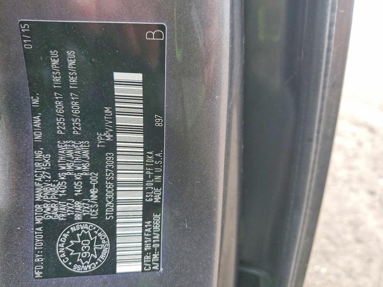 2015 TOYOTA SIENNA L 7-PASSENGER photo 14