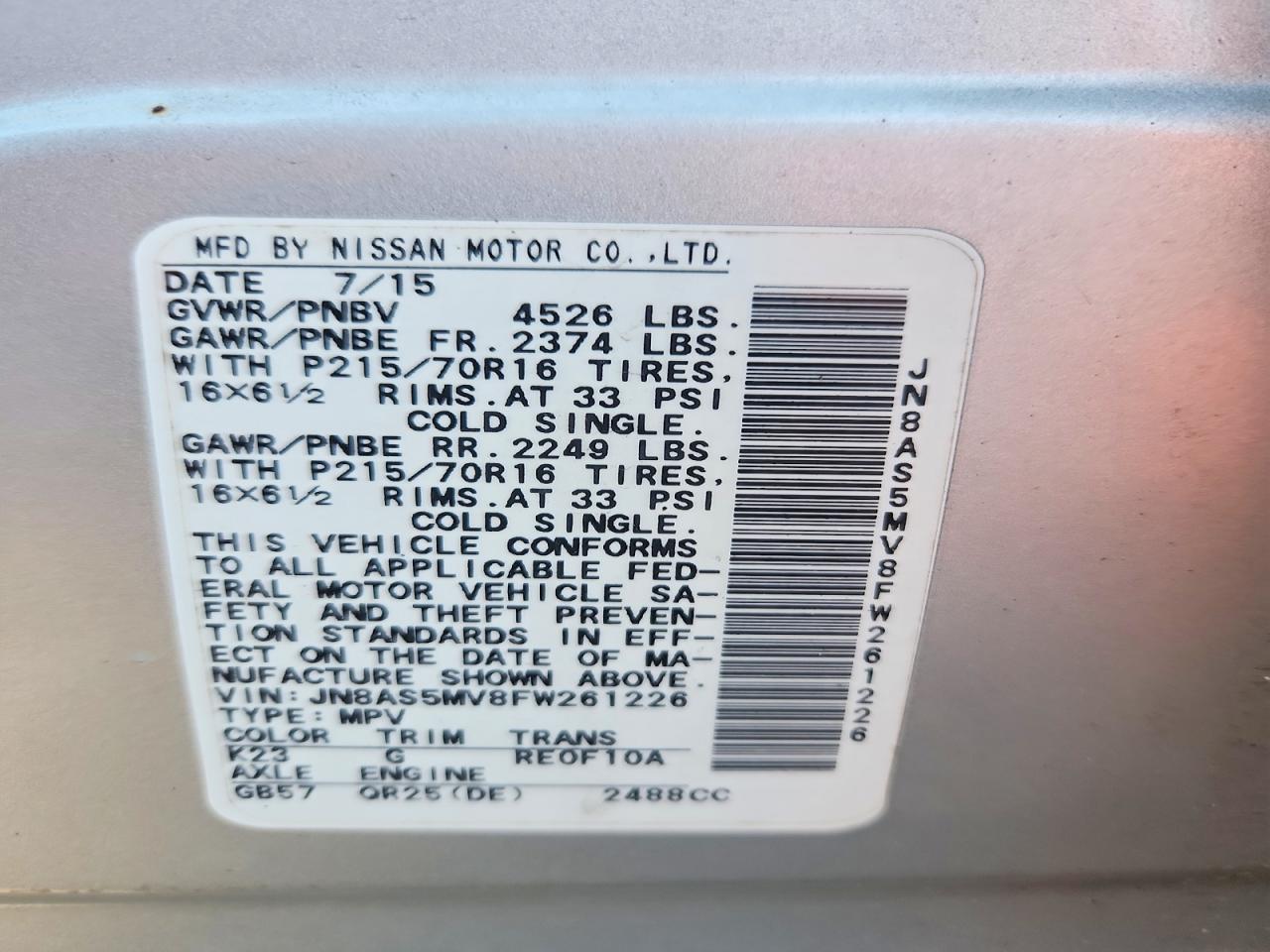 2015 NISSAN ROGUE SELECT S photo 14