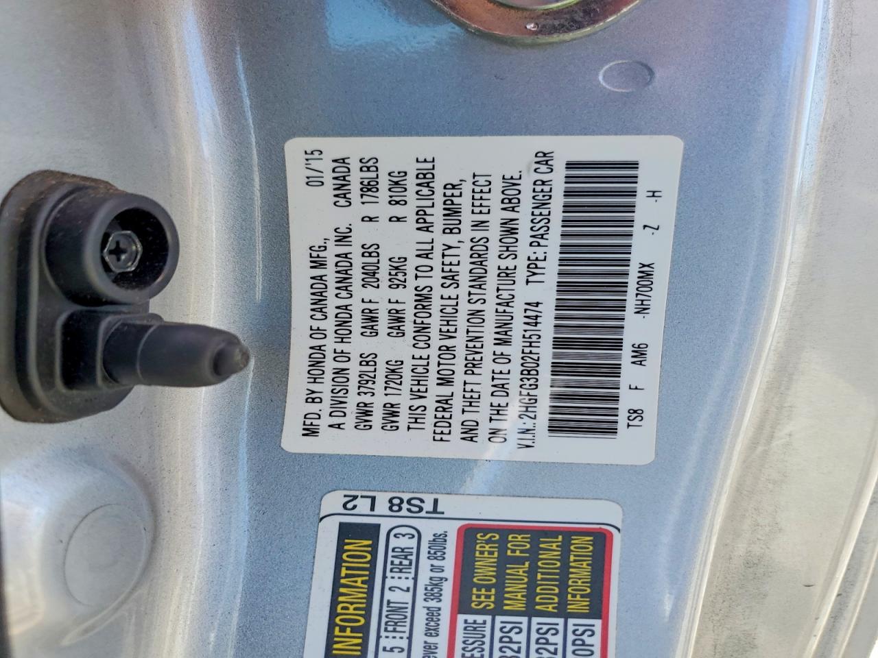2015 HONDA CIVIC EXL photo 12