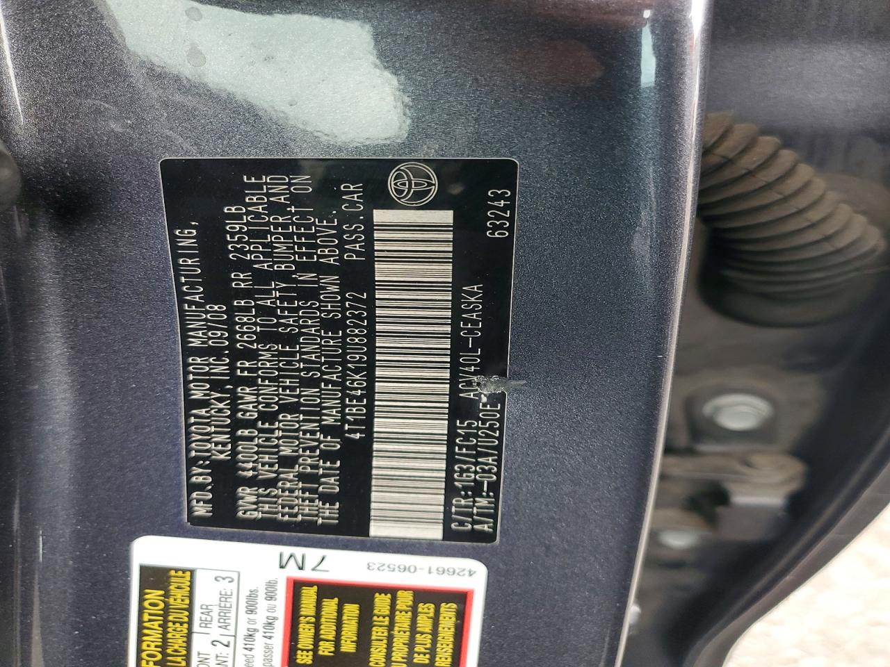 2009 TOYOTA CAMRY SE photo 12