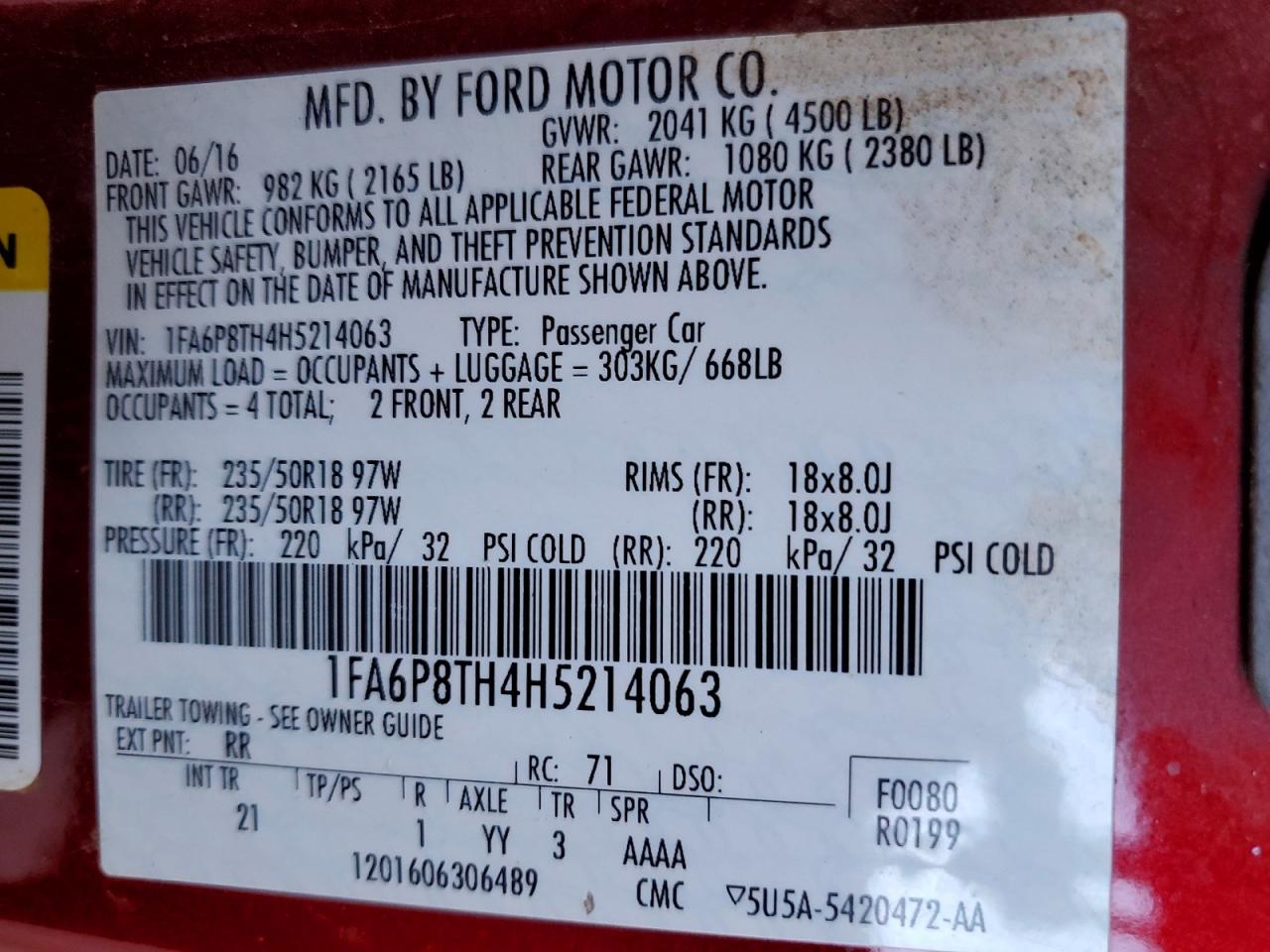 2017 FORD MUSTANG photo 12