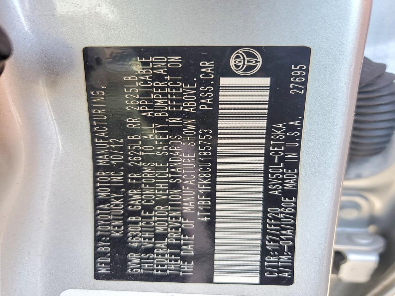 2012 TOYOTA CAMRY SE photo 12