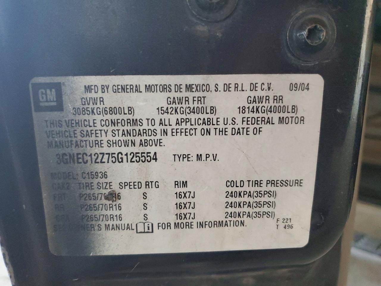 2005 CHEVROLET AVALANCHE C1500 photo 12