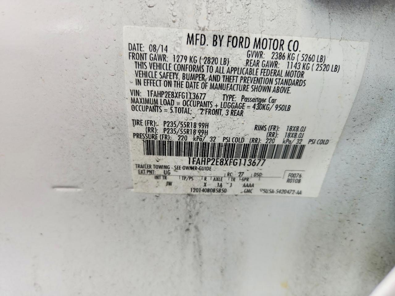 2015 FORD TAURUS SEL photo 34