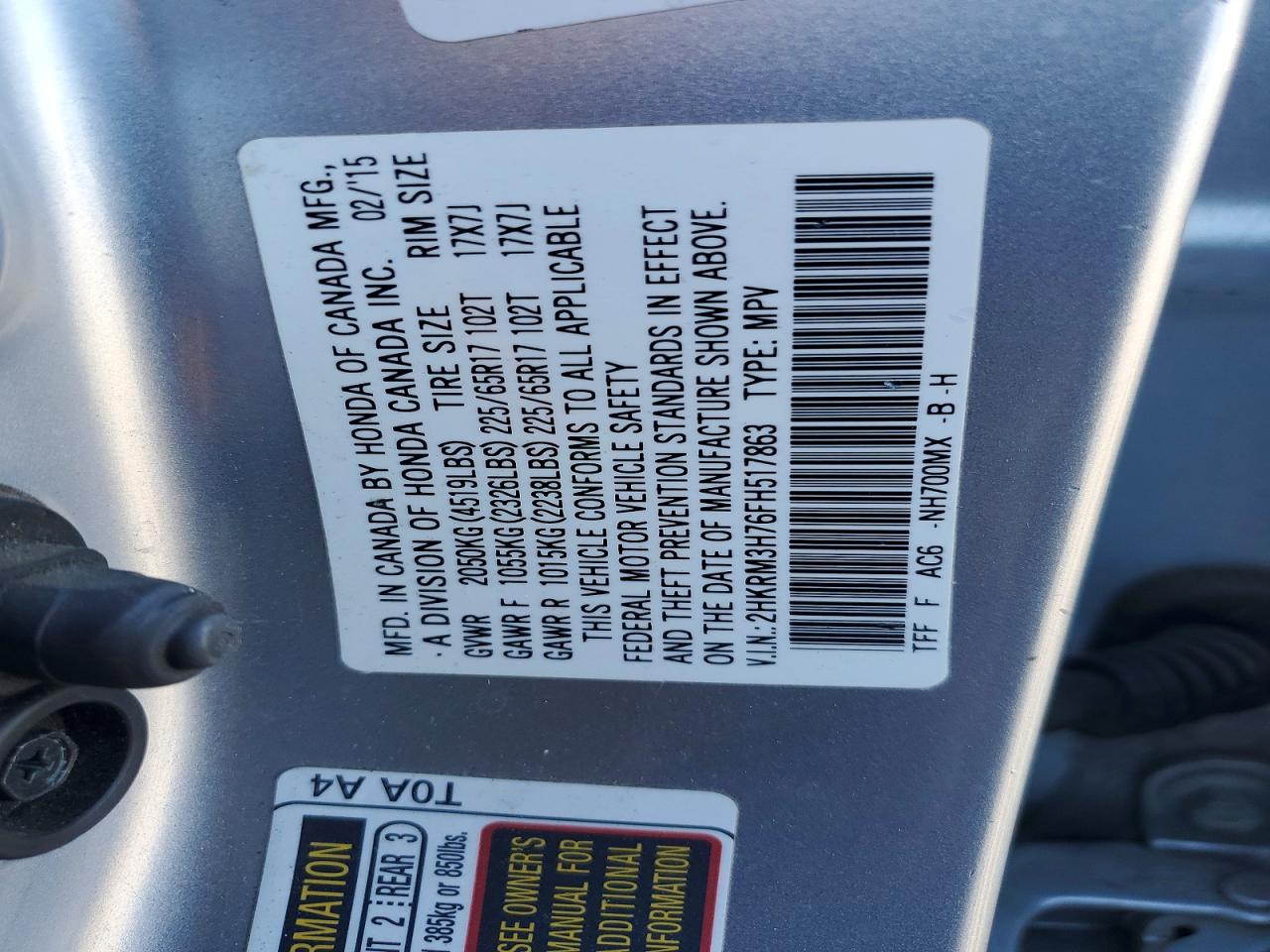 2015 HONDA CR-V EXL photo 13