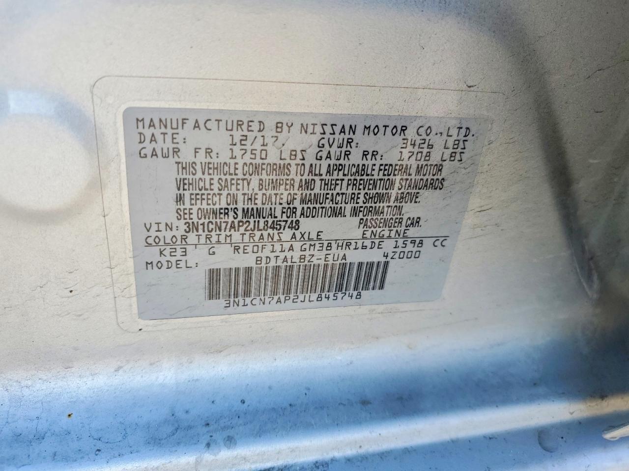 2018 NISSAN VERSA SV photo 45