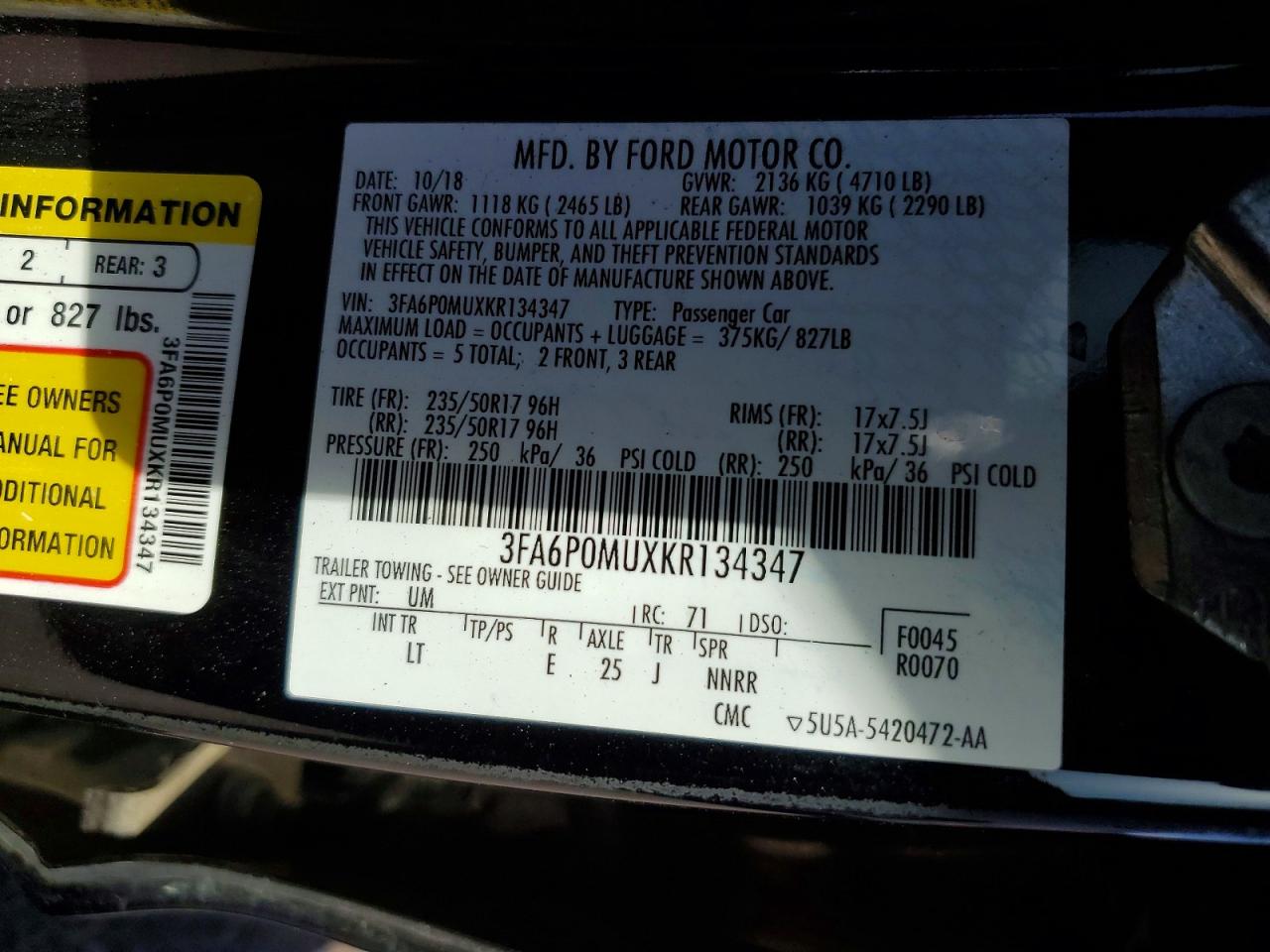 2019 FORD FUSION SEL photo 12