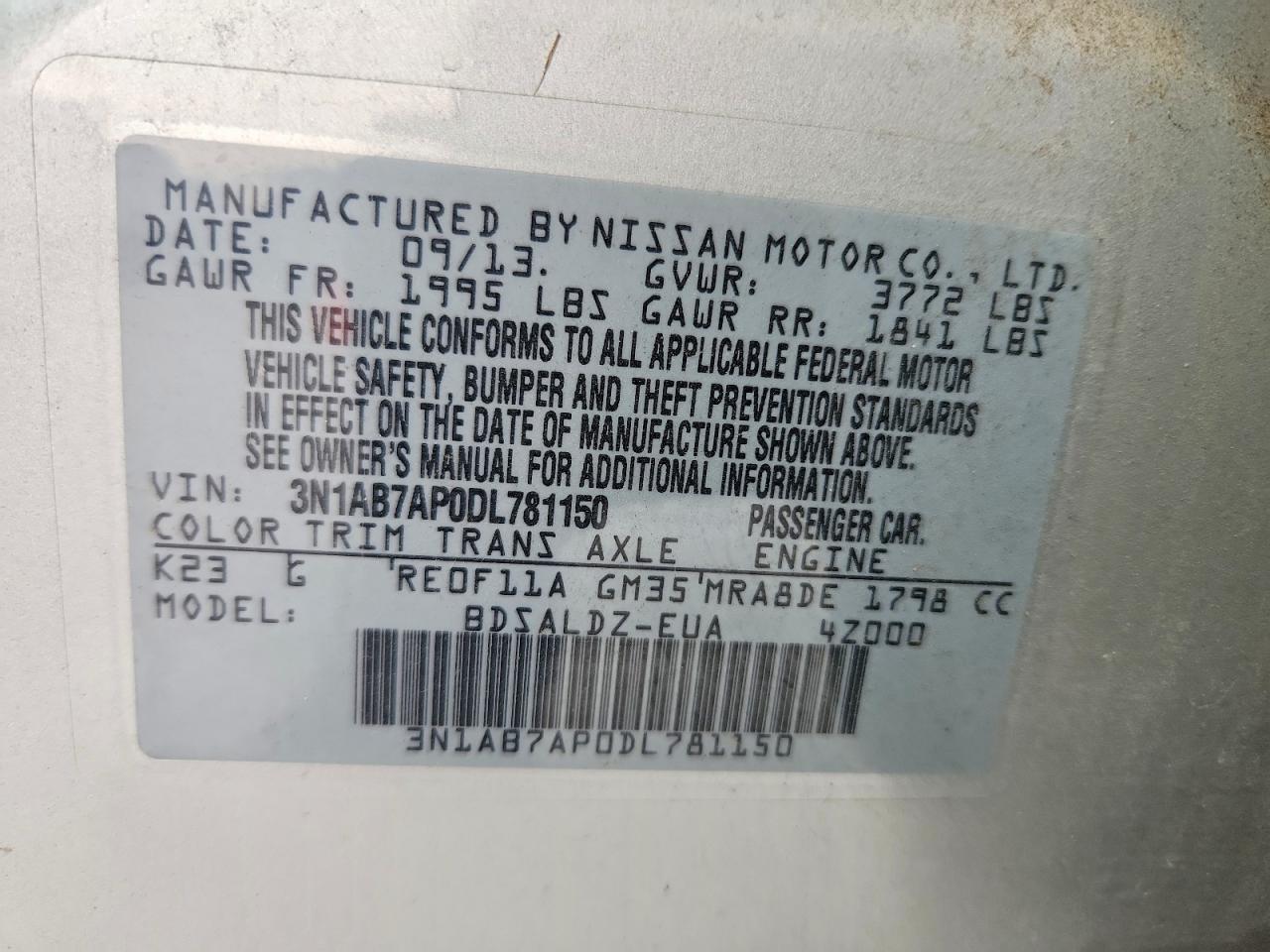 2013 NISSAN SENTRA S photo 12