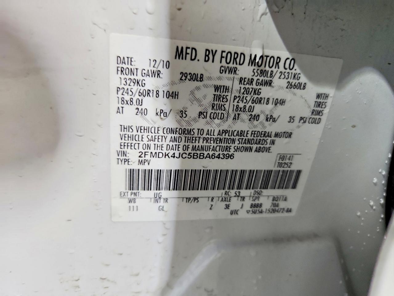2011 FORD EDGE SEL photo 14