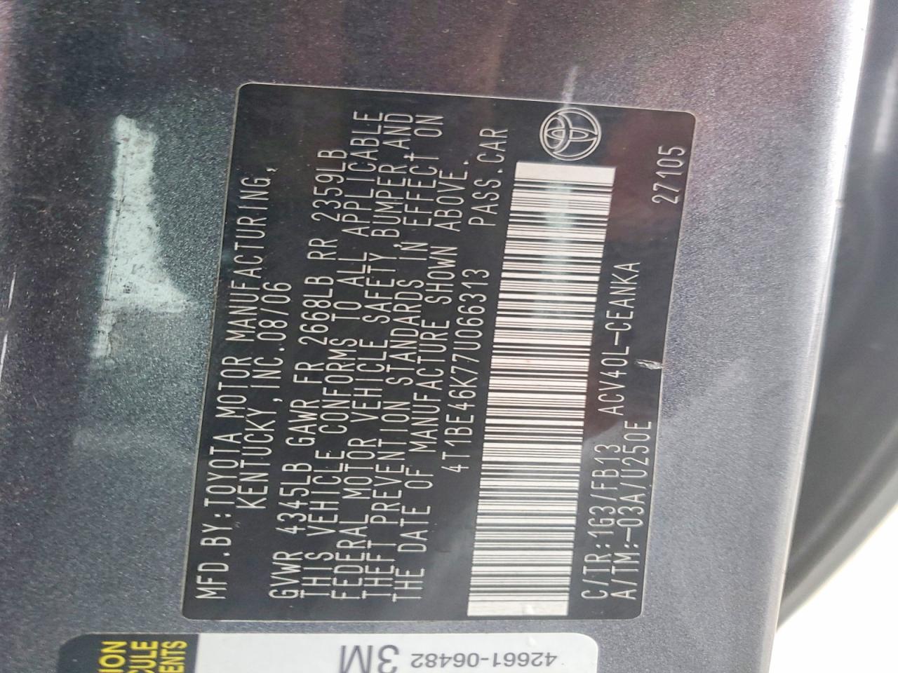 2007 TOYOTA CAMRY LE photo 12