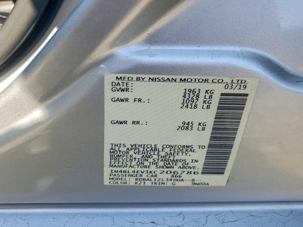 2019 NISSAN ALTIMA 2.5 SL photo 12