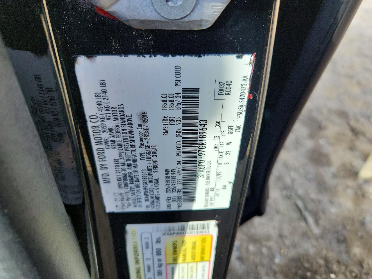 2016 FORD FUSION SE photo 12