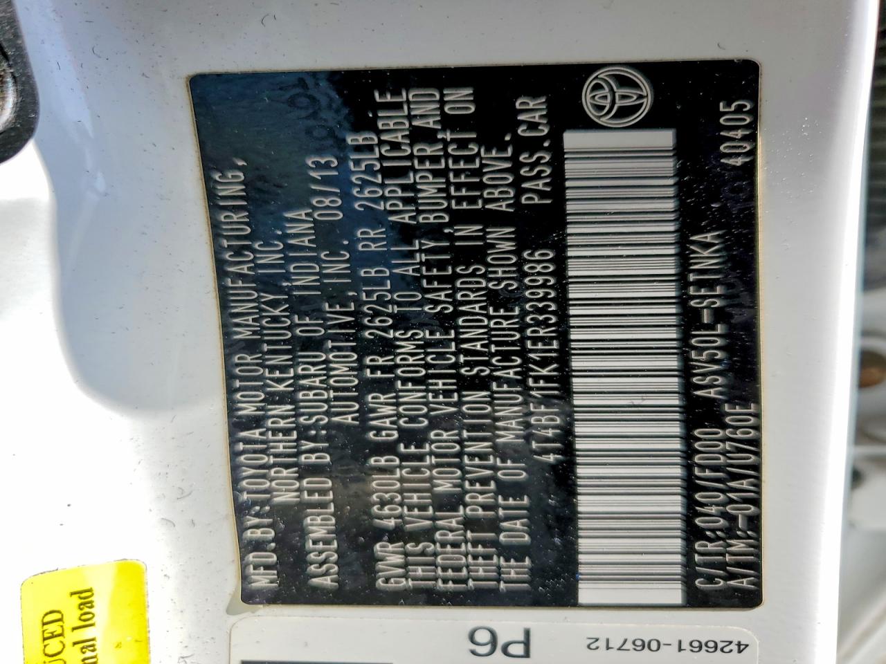 2014 TOYOTA CAMRY LE photo 12