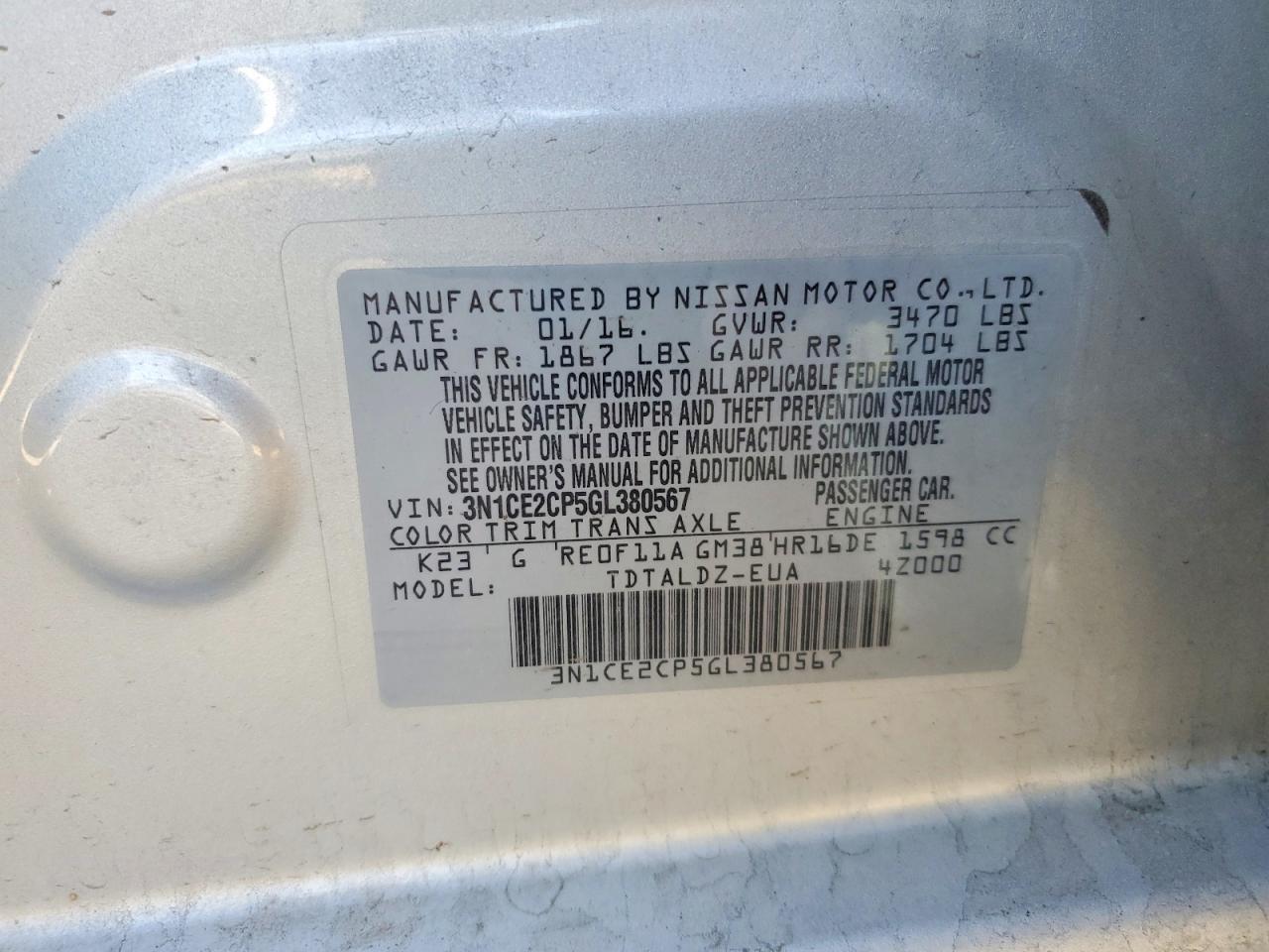 2016 NISSAN VERSA NOTE SV photo 34
