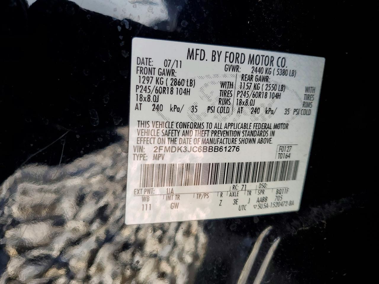 2011 FORD EDGE SEL photo 13