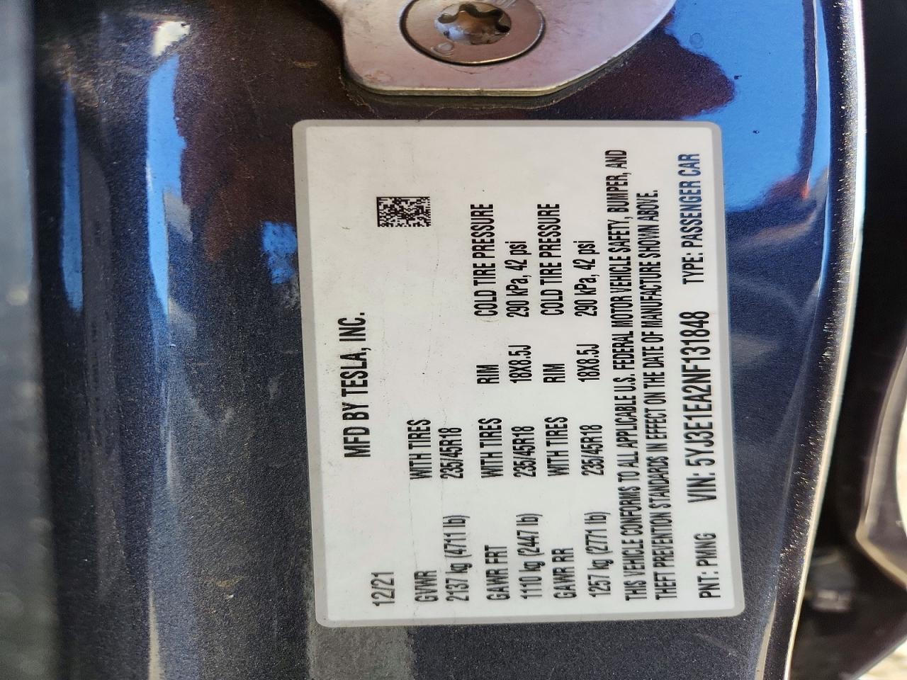 2022 TESLA MODEL 3 photo 13