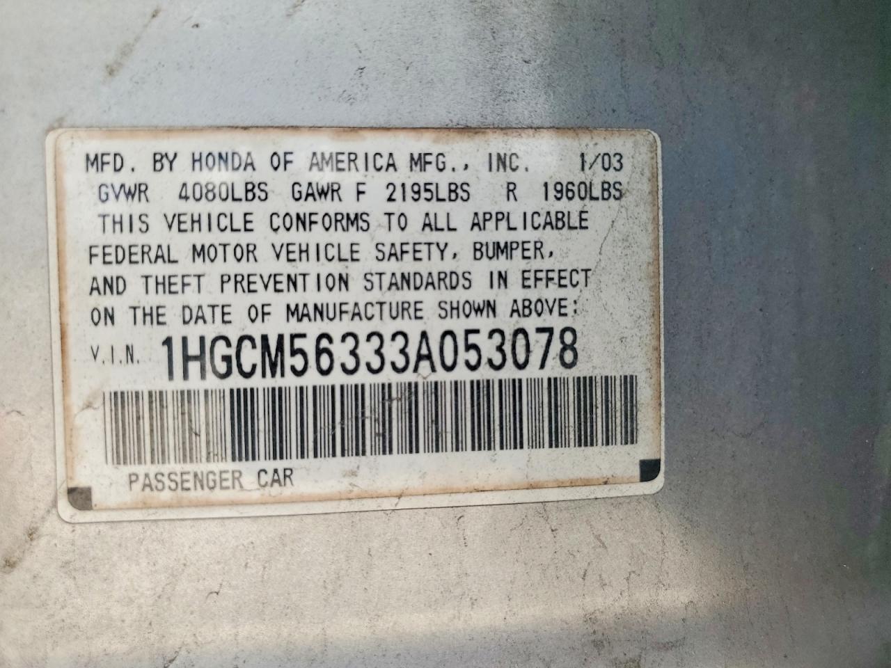 2003 HONDA ACCORD LX photo 12