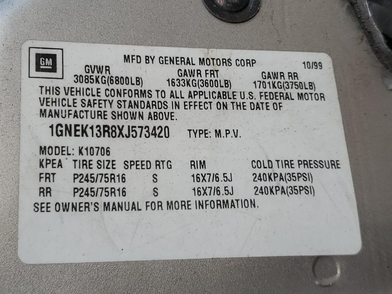 1999 CHEVROLET TAHOE K1500 photo 37