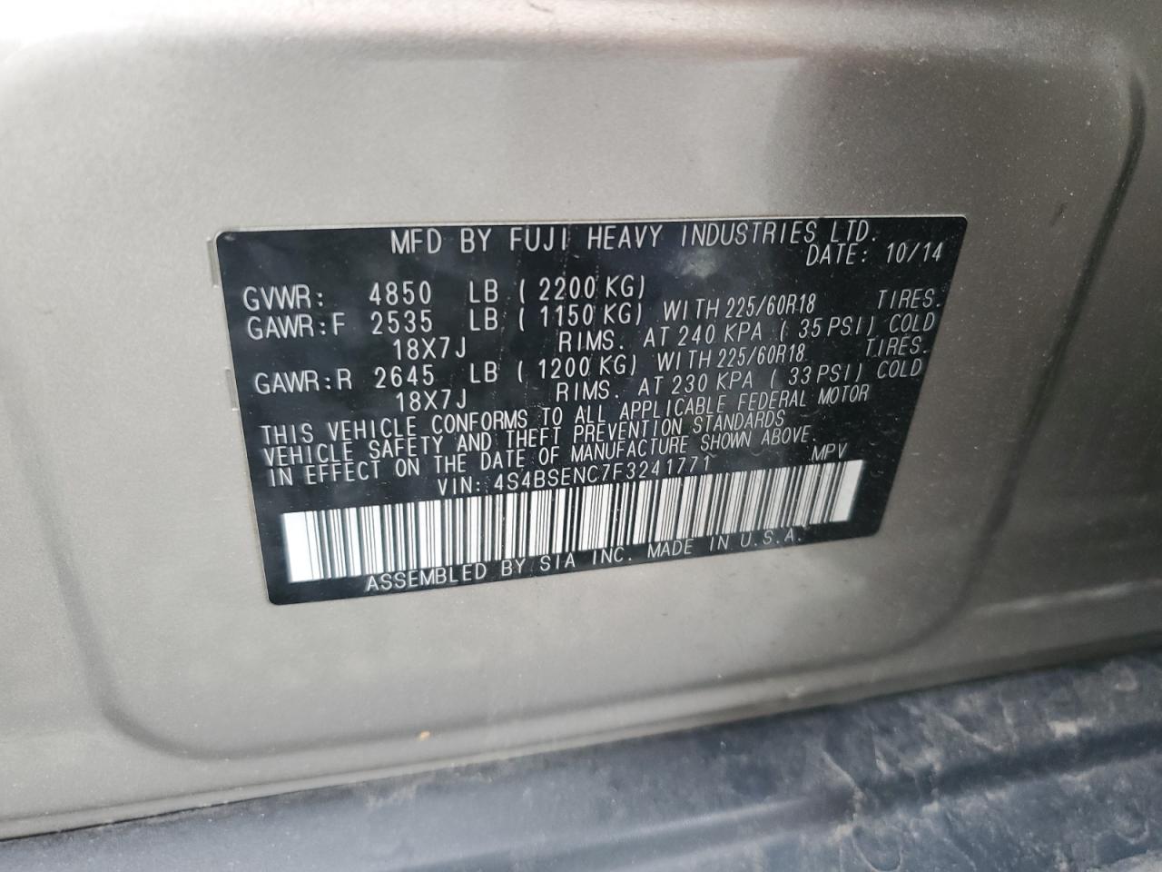 2015 SUBARU OUTBACK 3.6R LIMITED photo 23