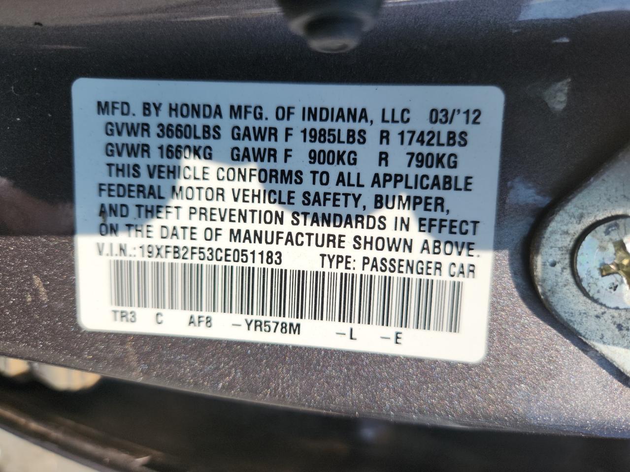 2012 HONDA CIVIC LX photo 37