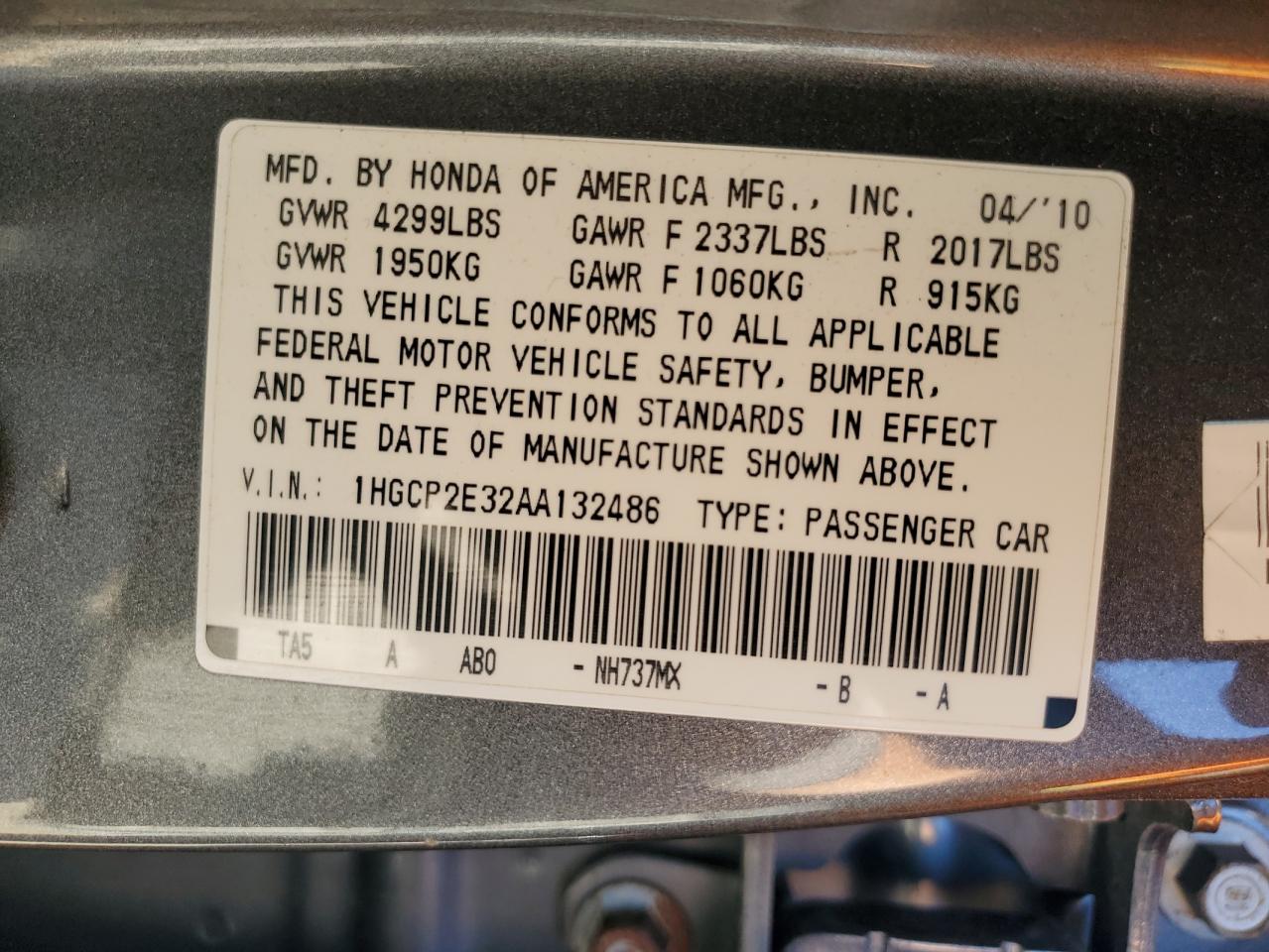 2010 HONDA ACCORD LX photo 13