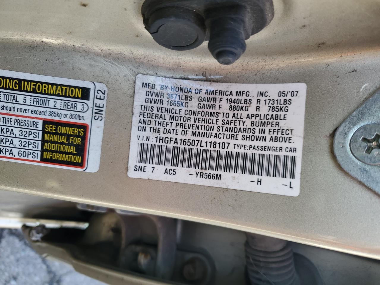 2007 HONDA CIVIC LX photo 34
