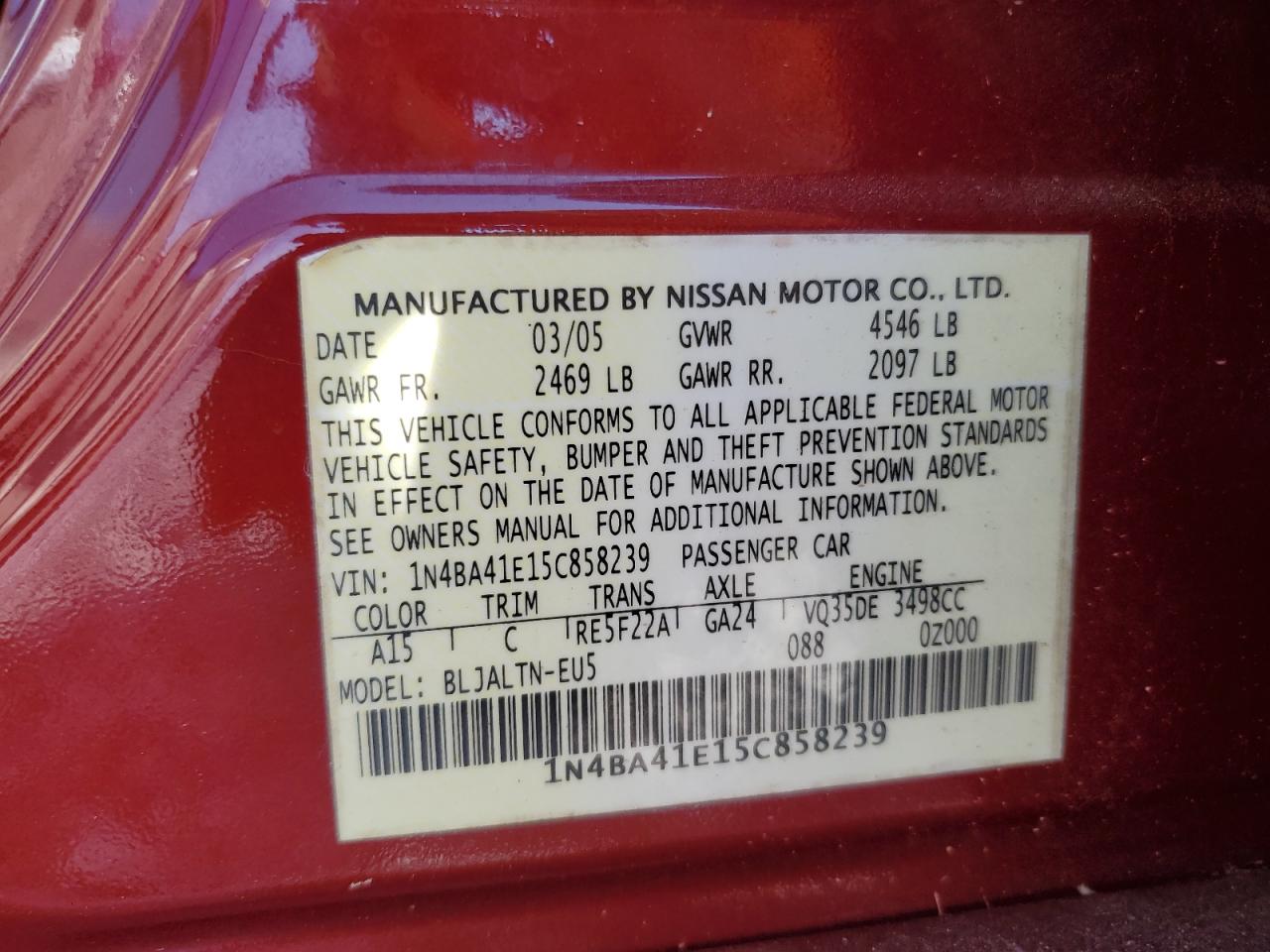 2005 NISSAN MAXIMA 3.5 SE photo 23