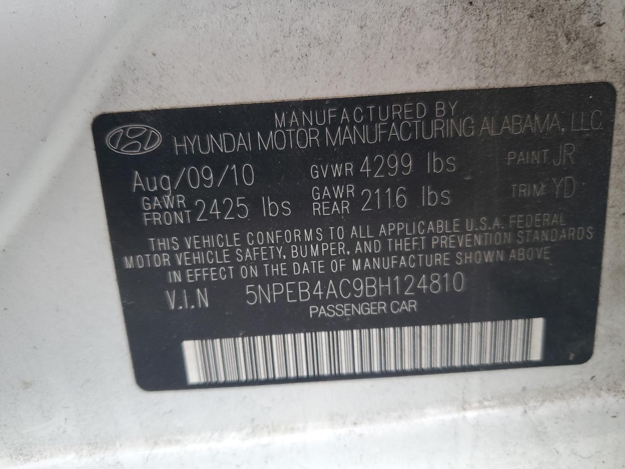 2011 HYUNDAI SONATA GLS photo 34