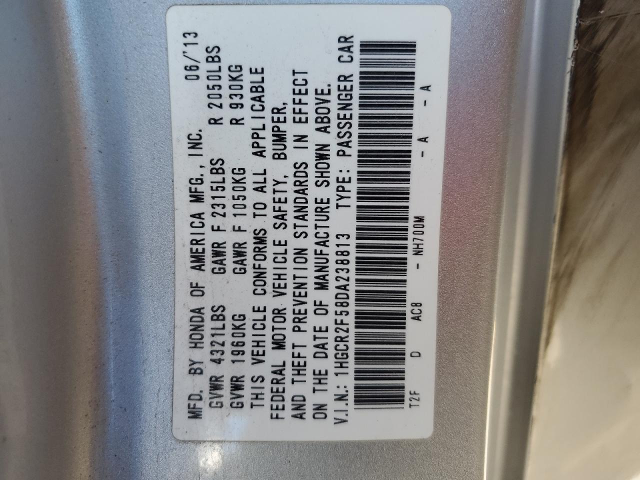 2013 HONDA ACCORD photo 12