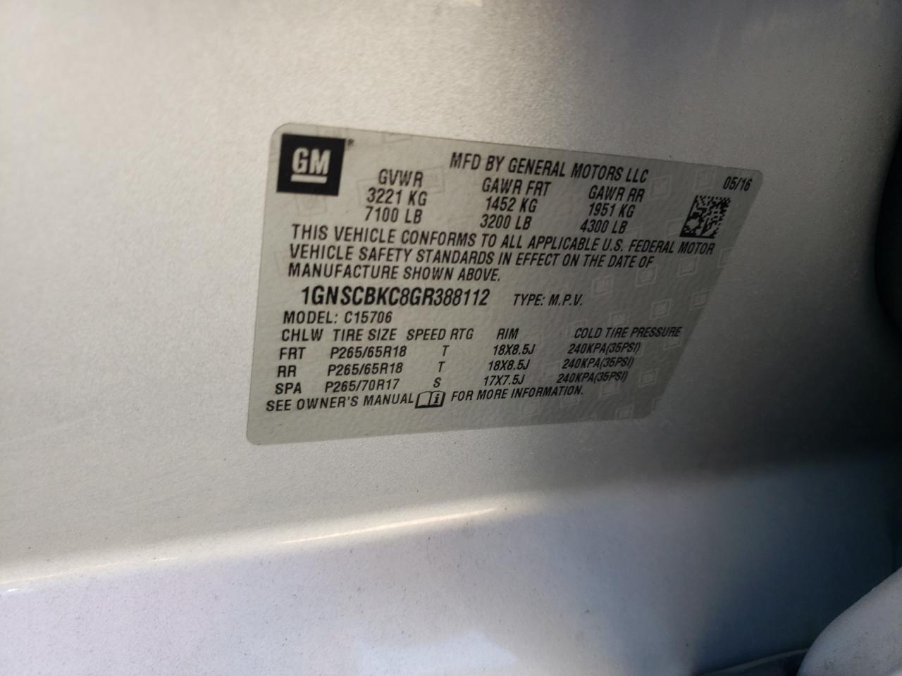 2016 CHEVROLET TAHOE C1500 LT photo 13
