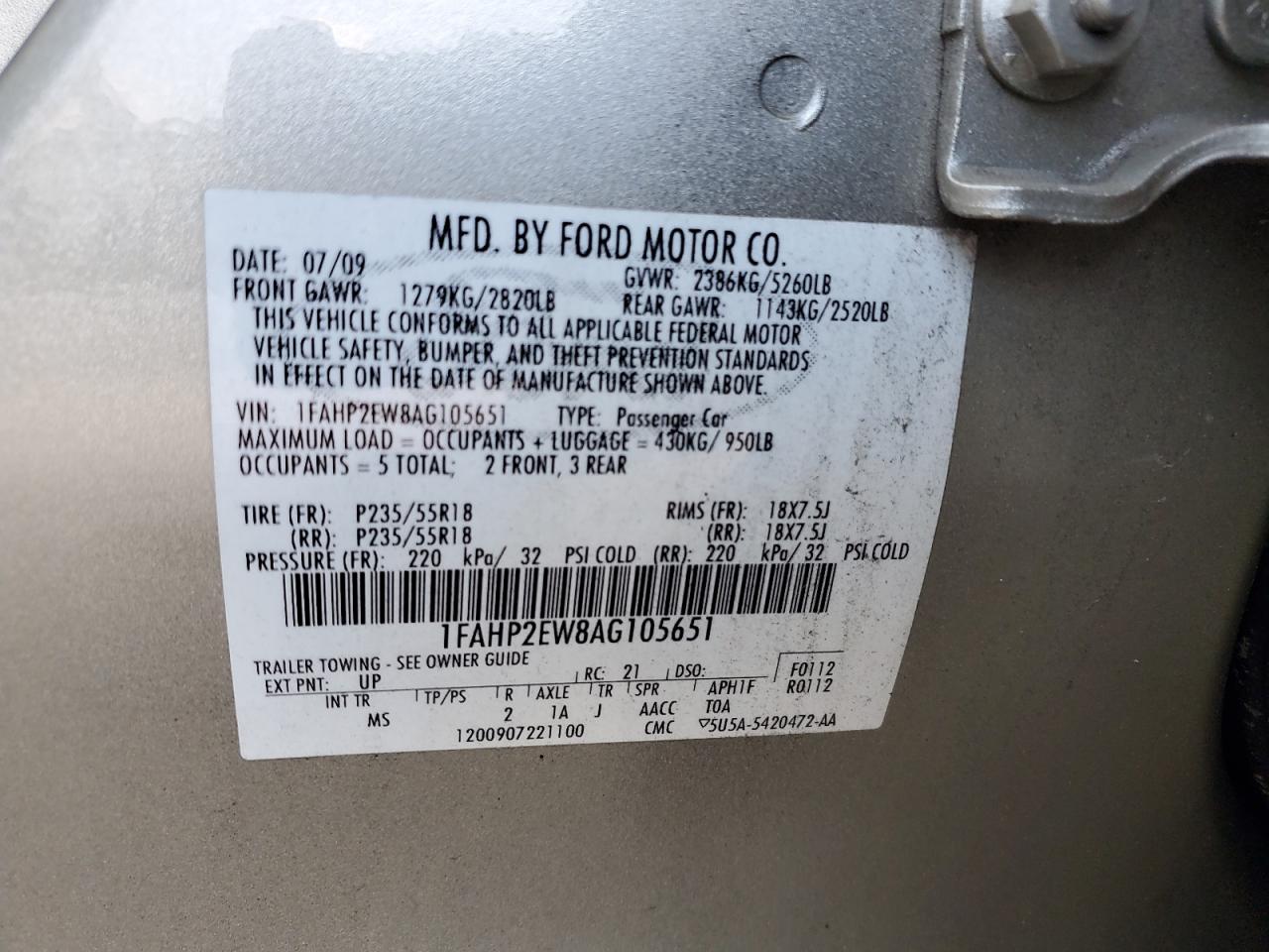 2010 FORD TAURUS SEL photo 12