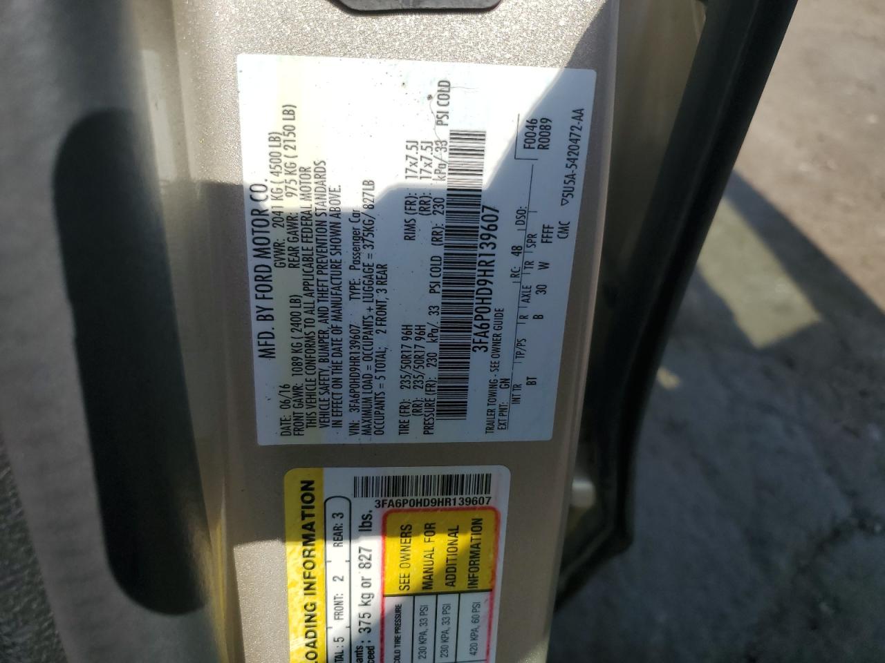2017 FORD FUSION SE photo 34