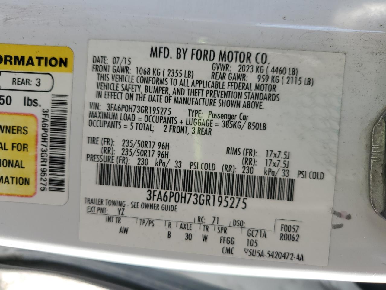 2016 FORD FUSION SE photo 34
