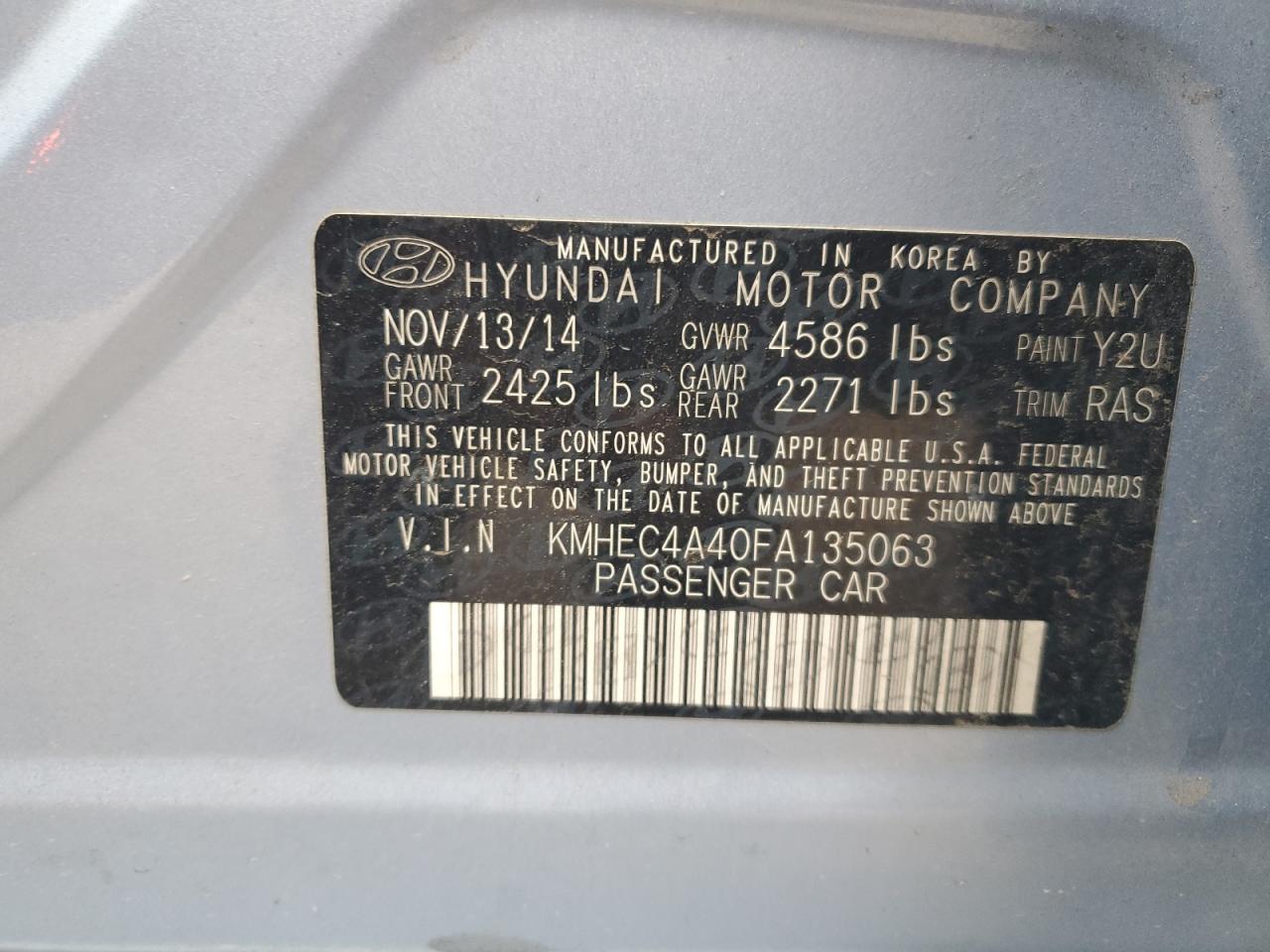 2015 HYUNDAI SONATA HYBRID photo 12