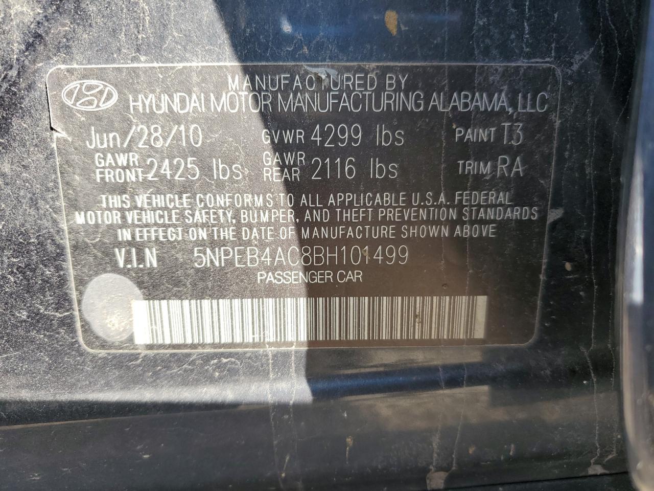 2011 HYUNDAI SONATA GLS photo 12