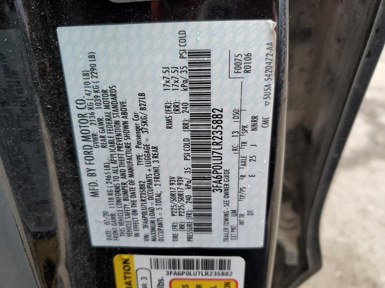 2020 FORD FUSION SE photo 34