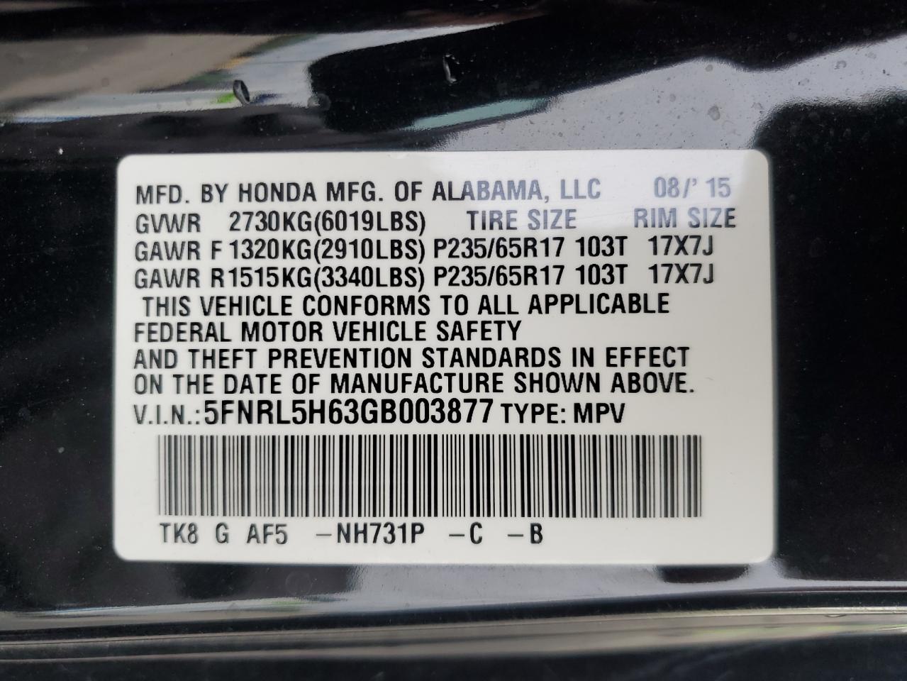 2016 HONDA ODYSSEY EXL photo 14