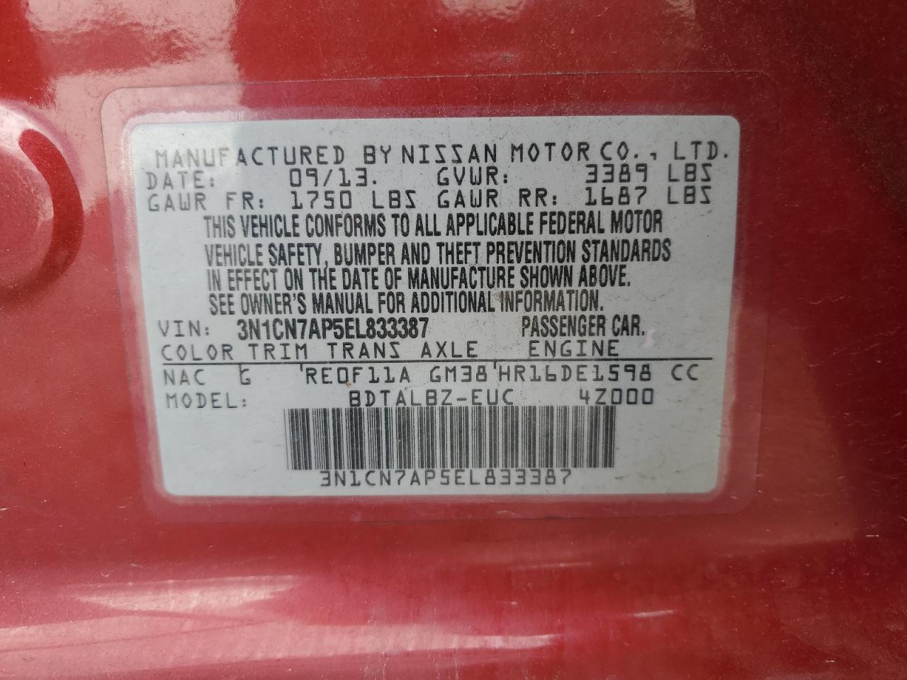 2014 NISSAN VERSA S photo 23