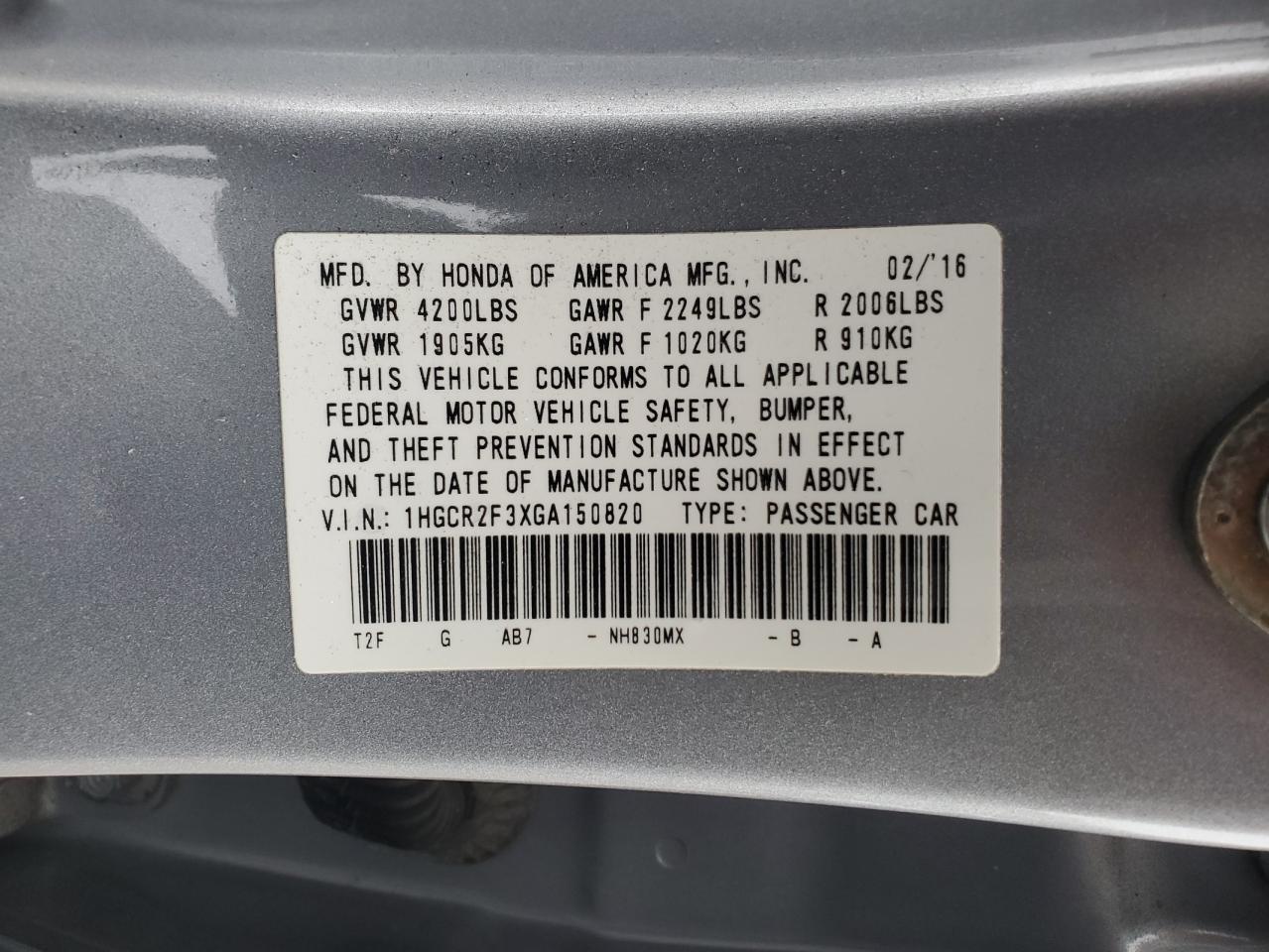 2016 HONDA ACCORD LX photo 13