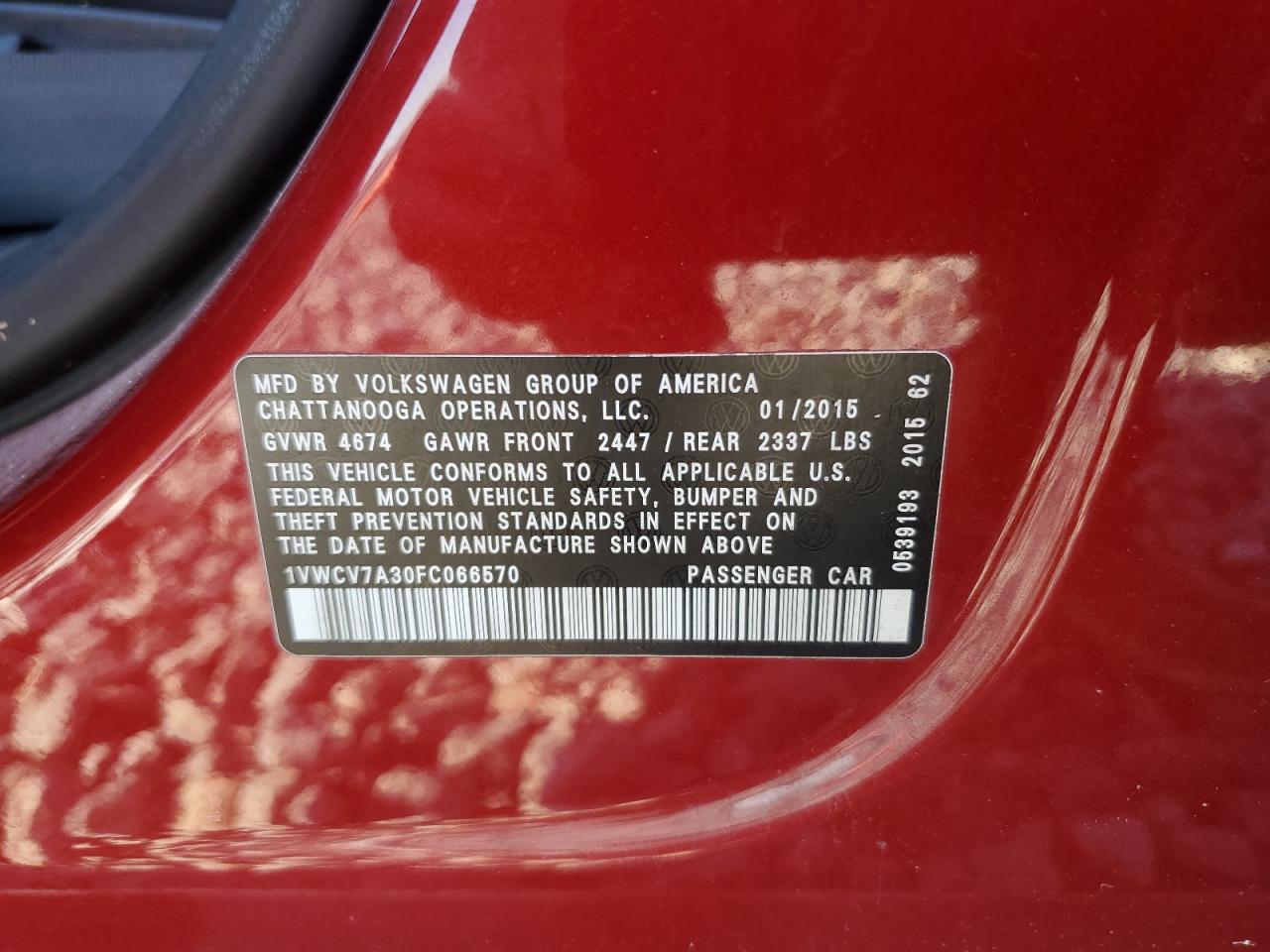 2015 VOLKSWAGEN PASSAT SEL photo 12