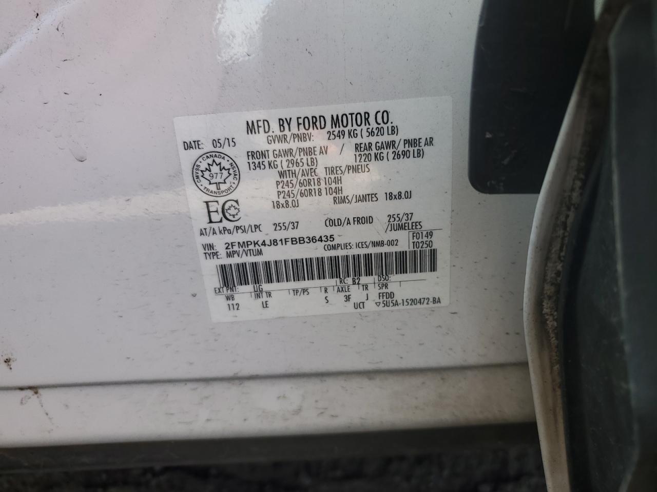 2015 FORD EDGE SEL photo 12