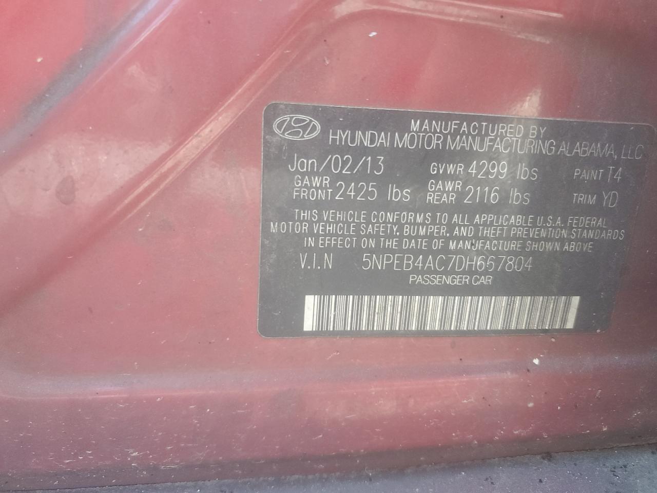 2013 HYUNDAI SONATA GLS photo 12