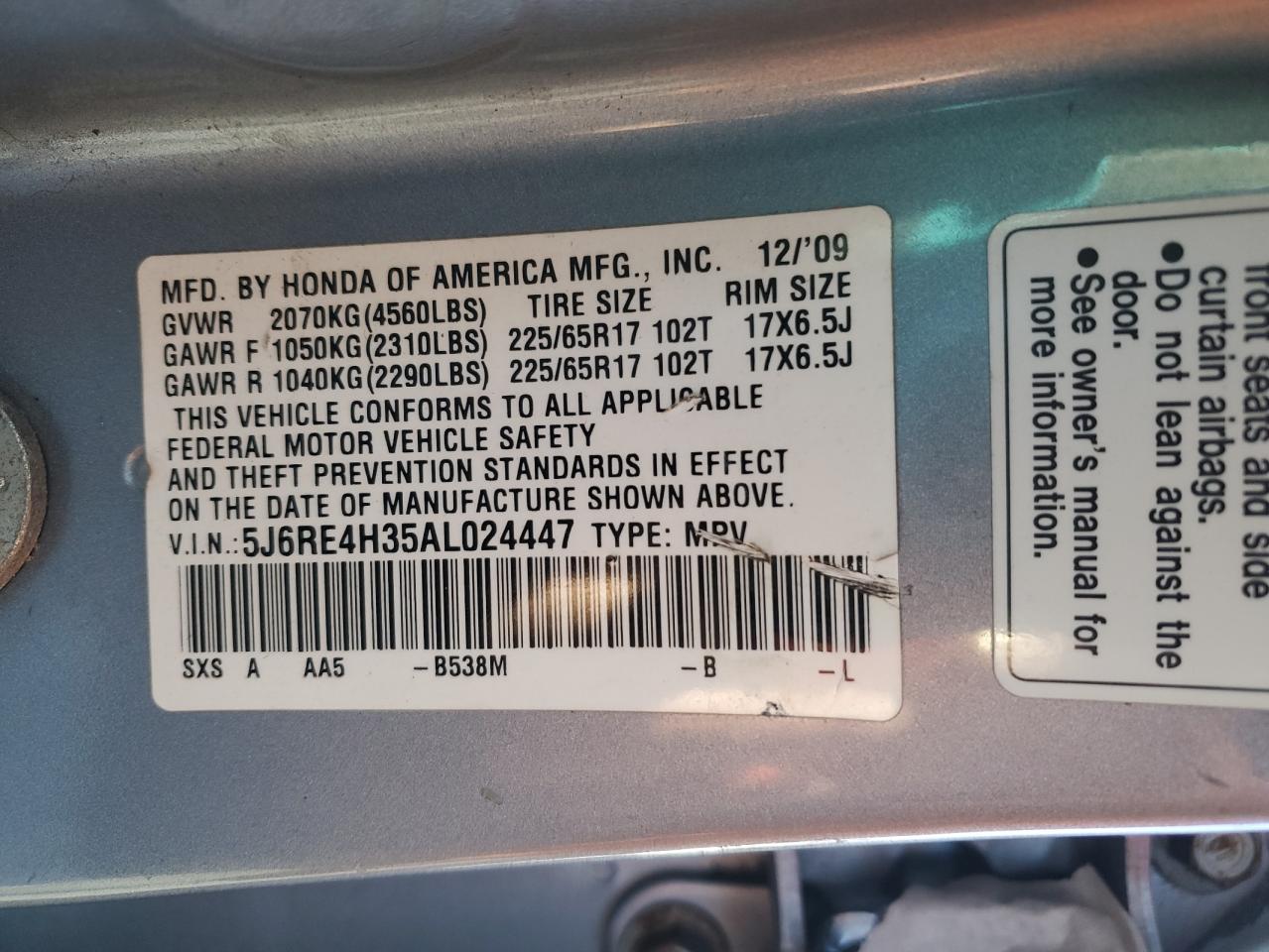 2010 HONDA CR-V LX photo 34