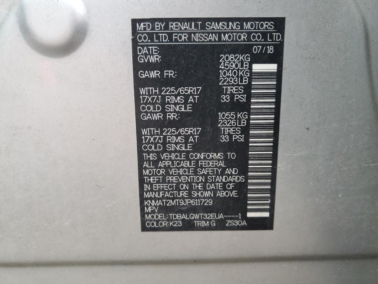 2018 NISSAN ROGUE SV photo 37