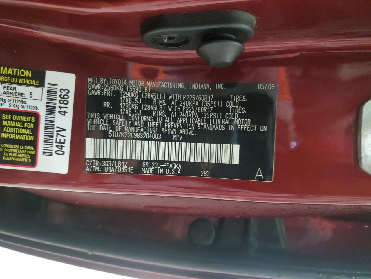 2008 TOYOTA SIENNA XLE photo 27