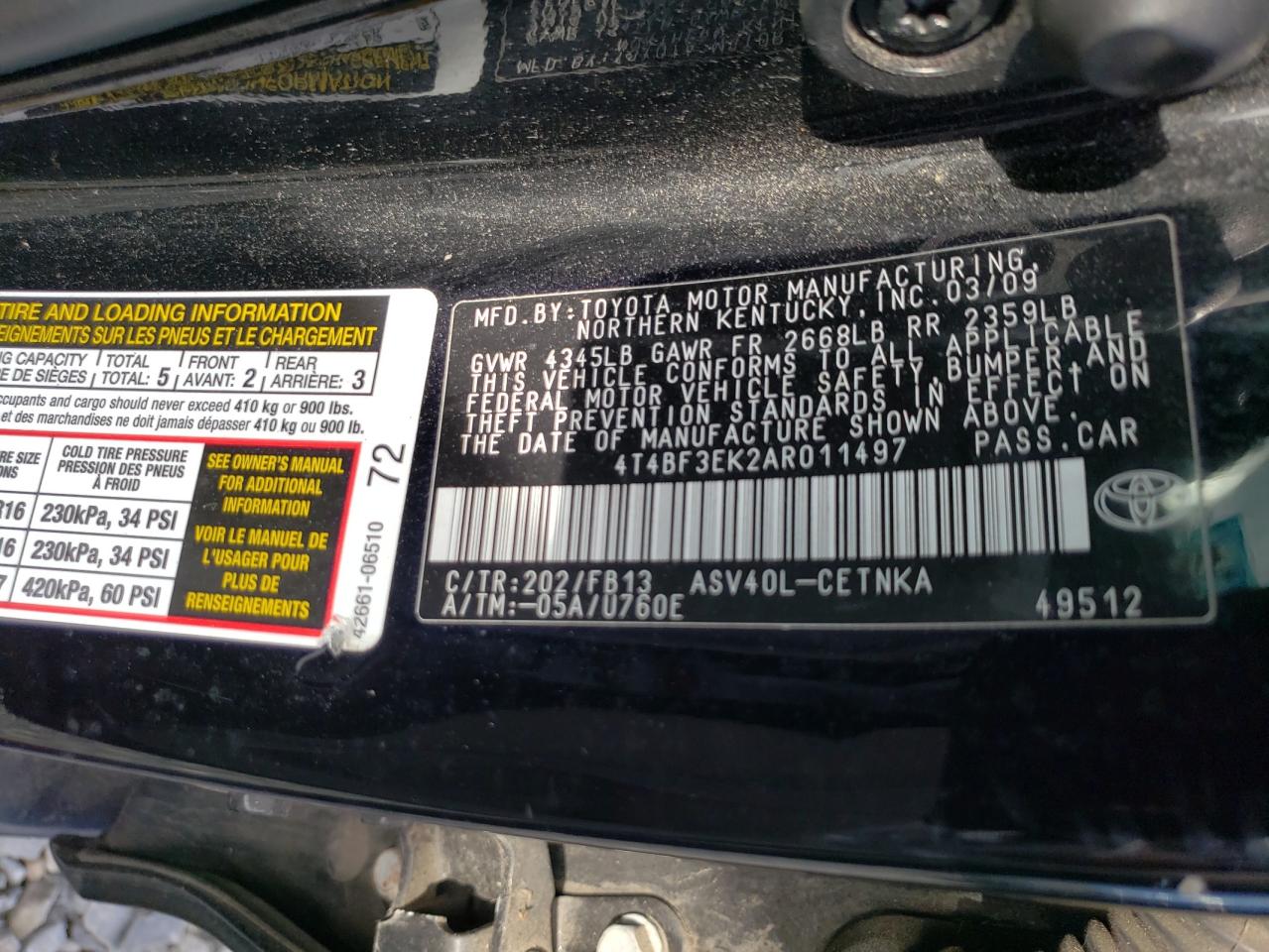 2010 TOYOTA CAMRY LE photo 23
