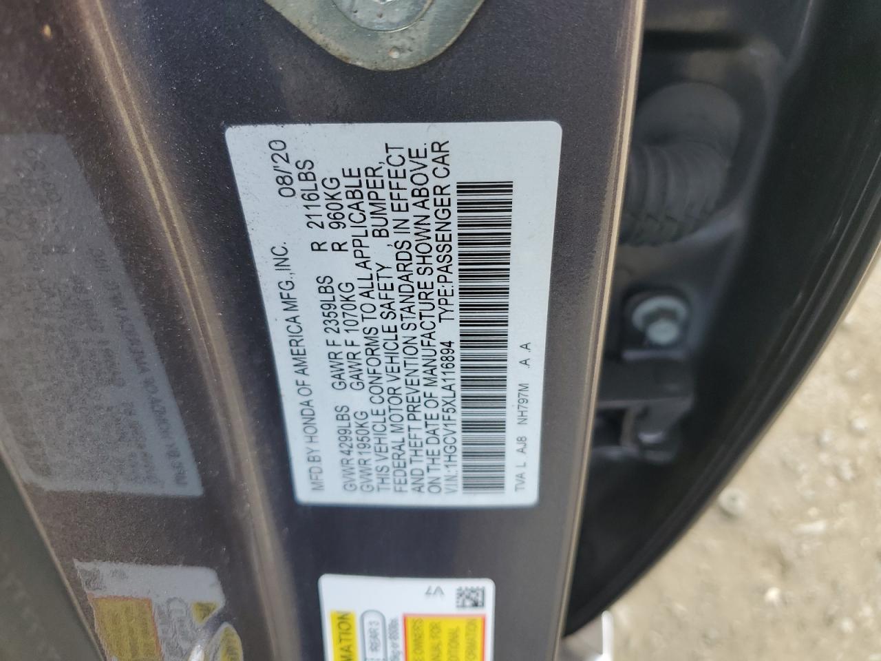 2020 HONDA ACCORD EXL photo 23