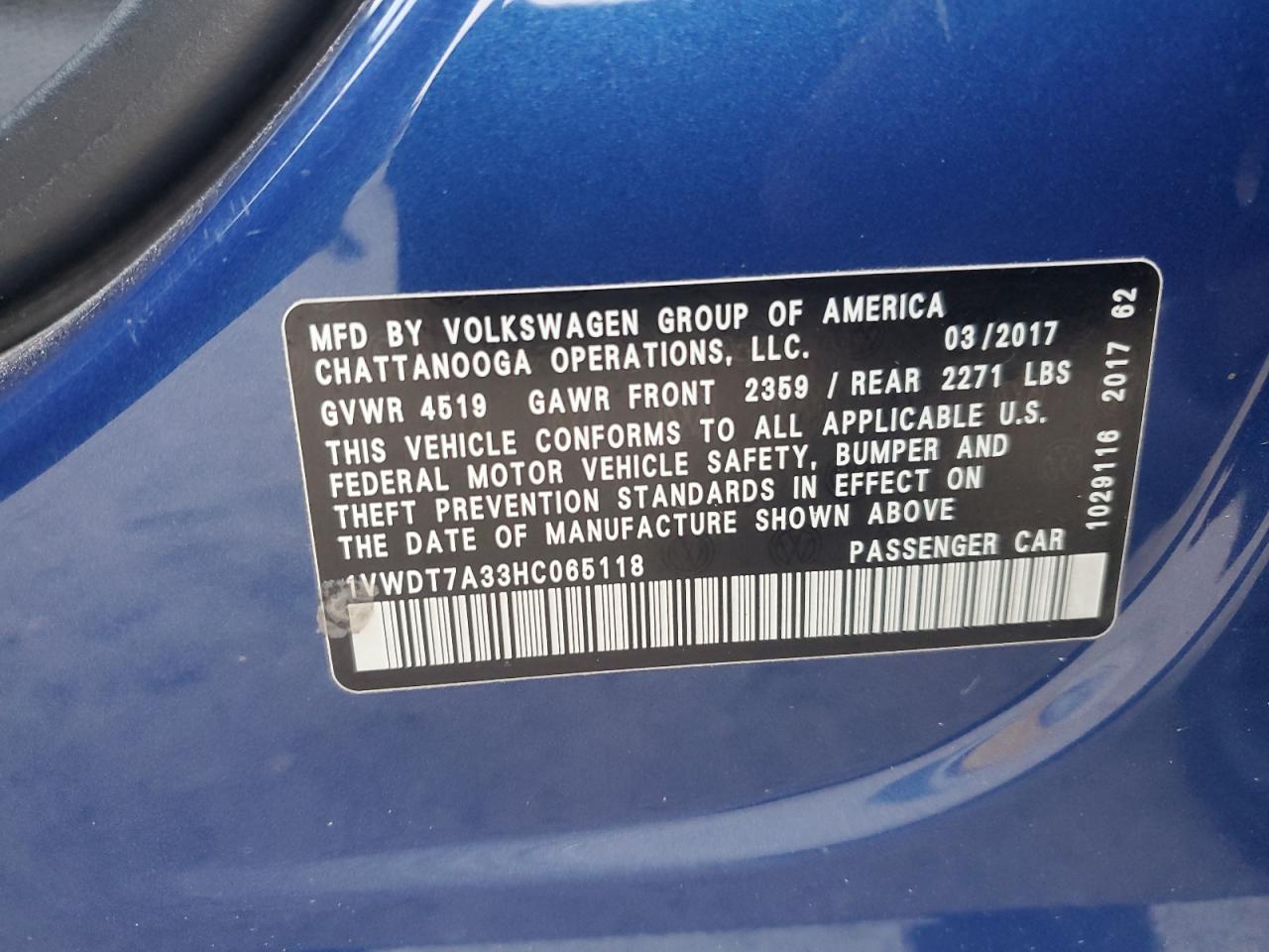 2017 VOLKSWAGEN PASSAT R-LINE photo 12